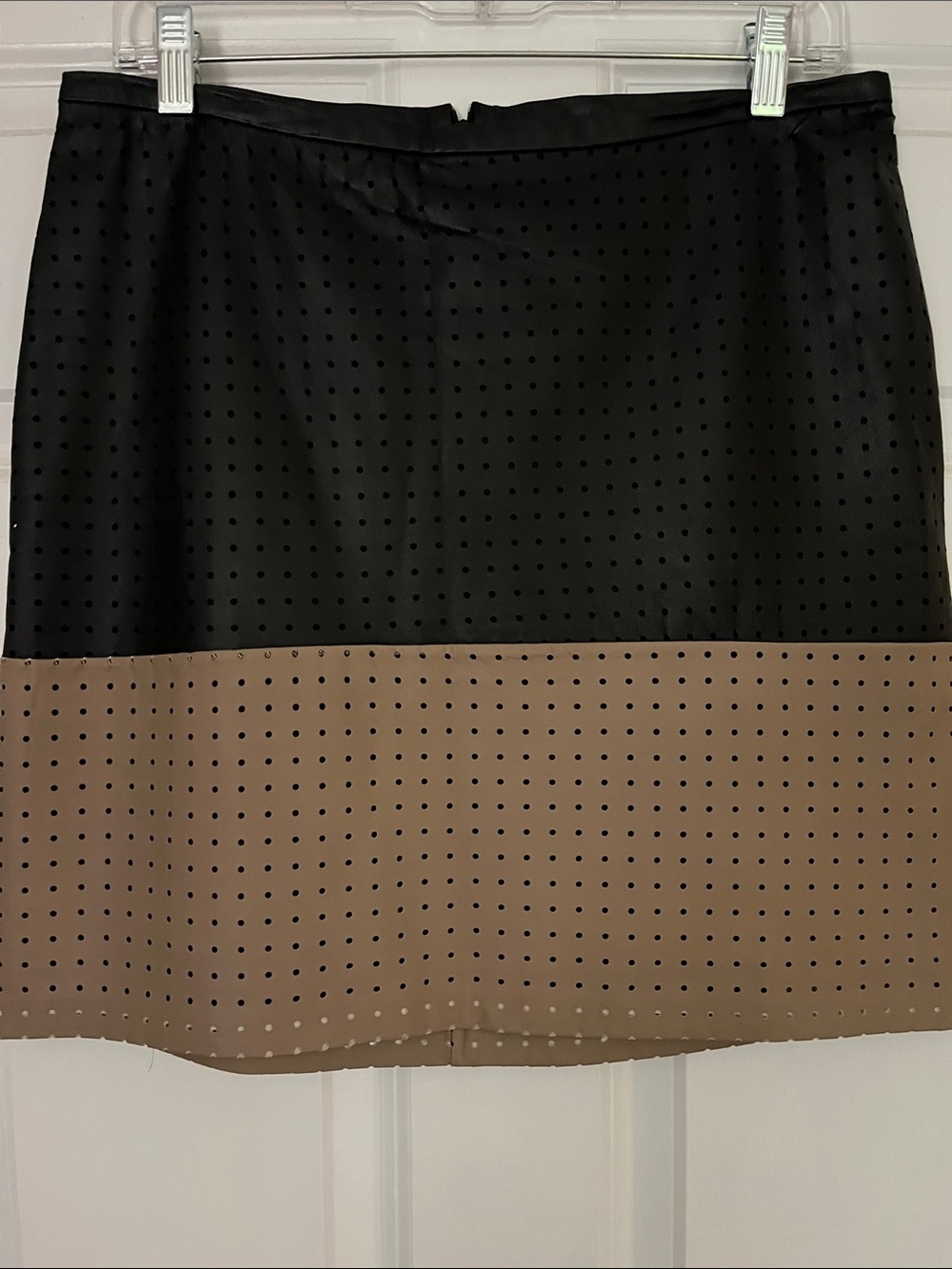 Rozae Nichols Black and Taupe Polka Dot Mini Skirt